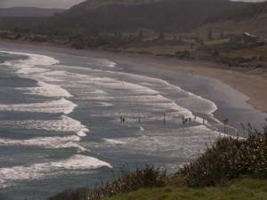 Magnetitsandstranden vid ​Muriwai.